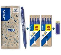 PILOT - Set di 1 FriXion Ball Clicker 07 + 2 set di 6 Ricariche + gomma - Penna Cancellabile con Inchiostro Termosensibile - Penna roller a scatto e Ricaricabile - Blu - Punta Media