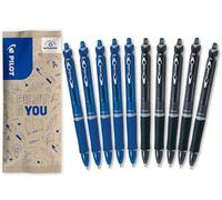 PILOT - Set di 10 Acroball - Penna a Sfera - Fluidità di Scrittura Incomparabile - Ricaricabile e Retrattile - In Plastica Riciclata - Nero, Blu - Punta Media
