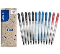 PILOT - Set di 12 BPS Matic - Penna a Sfera - Scrittura Ultra-Scorrevole e Confortevole - Ricaricabile e Retrattile - Nero, Blu, Rosso - Punta Fine