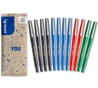 PILOT - Set di 12 Fineliner - Penne a Feltro - Punta Fine con Inchiostro Liquido - Asciugatura Rapida - Nero, Blu, Rosso, Verde - Punta Media