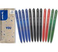PILOT - Set di 12 Penne a sfera Super Grip G - Penna Ricaricabile e a scatto con Inchiostro ultramorbido - Scrittura scorrevole e confortevole - 4 Blu, 4 Nere, 2 Rosse, 2 Verdi - Punta Media