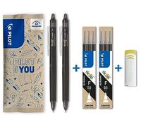 PILOT - Set di 2 FriXion Point Clicker 05 + 2 set di 3 Ricariche + 1 gomma - Penna Cancellabile con Inchiostro Termosensibile - Penna roller a scatto e Ricaricabile - Nero - Punta Fine e precisa