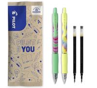 PILOT - Set di 2 G2 Flow + 2 Ricariche - Edizione Limitata - Penne a Sfera con Inchiostro Gel - Retrattili e Ricaricabili - Corpo Giallo, Verde - Inchiostro Nero - Punta Media