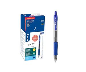 PILOT - Set di 20 G2 Plus - Penne Roller Gel Retrattili e Ricaricabili - Scrittura Confortevole - Plastica Riciclata - Blu - Punta Fine