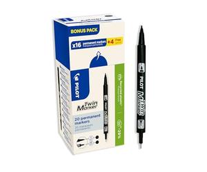PILOT - Set di 20 Twin Marker - Pennarello Permanente 2 in 1 - Doppia Punta Fine ed Extra-Fine - Tratto Ultra Preciso per Più Superfici - In Plastica Riciclata - Nero
