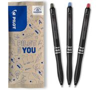 PILOT - Set di 3 FriXion Ball 07 Plus - Penna Roller Cancellabile - Penna Retrattile e Ricaricabile - Realizzata in Plastica Riciclata - Nero, Blu, Rosso - Punta Media