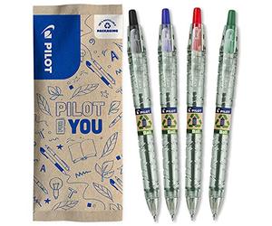 PILOT - Set di 4 B2P Ecoball 1 mm - Penna a Sfera Retrattile e Ricaricabile, Begreen - Nero, Blu, Rosso, Verde - Punta Media