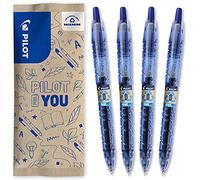 Pilot - Set di 4 B2P Gel - Penna a scatto e ricaricabile in plastica riciclata da bottiglie - Inchiostro gel per un comfort di scrittura ottimale - Begreen - Blu - Punta Media