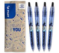 Pilot - Set di 4 B2P Gel - Penna a scatto e ricaricabile in plastica riciclata da bottiglie - Inchiostro gel per un comfort di scrittura ottimale - Begreen - Nero - Punta Media