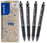 PILOT - Set di 4 Penne Acroball - Penna a sfera con inchiostro ultra morbido per una scrittura fluida - Ricaricabile e a scatto in plastica riciclata - Nero - Punta Media