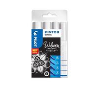 PILOT - Set di 4 Pintor - Marcatori Multisuperficie a Base d’Acqua ad asciugatura rapida - Tessile, vetro, legno, pietra, fai da te - Bianco - Punta Extra Fine, Fine, Media e larga