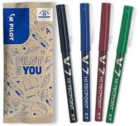 PILOT - Set di 4 V7 - Penne roller con Inchiostro liquido a punta Fine per una scrittura fluida e precisa - Asciugatura rapida, non sanguina - Nero, Blu, Rosso, Verde - Punta Media (0,7 mm)