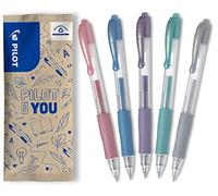 PILOT - Set di 5 G2 - Penne roller a scatto e ricaricabili a Inchiostro gel - Inchiostro effetto metallizzato - Rosa, Blu, Viola, Verde e Argento Metallizzati - Punta Media