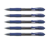 PILOT Set di 5 penne roller con inchiostro gel G-2, punta larga, 1 mm, colore: blu