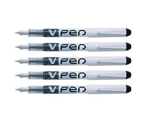 PILOT Set di 5 penne stilografiche monouso V-Pen cancellabili, punta media, colore: Nero