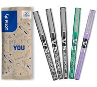 PILOT - Set di 5 V5 - Penna roller con Inchiostro liquido e punta Fine per una scrittura fluida e precisa - Asciugatura rapida, non sanguina - 3 Nero, 1 Verde, 1 Viola - Punta Fine (0,5 mm)