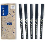 PILOT - Set di 5 V7 - Penna roller con Inchiostro liquido a punta Fine per una scrittura fluida e precisa - Asciugatura rapida, non sanguina - Nero - Punta Media (0,7 mm)