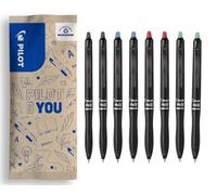 PILOT - Set di 8 FriXion Ball Plus - Penne Cancellabili Ergonomiche - Retrattili e Ricaricabili - In Plastica Riciclata - 2 Nero, 2 Blu, 2 Rosso, 2 Verde - Punta Media