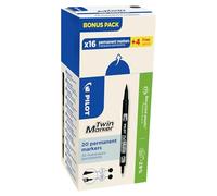 PILOT Twin Marker - Pennarello permanente 2 in 1, tracciato ultra preciso multi superficie, in plastica riciclata, nero, doppia punta fine ed extra fine