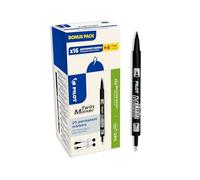 PILOT Twin Marker - Pennarello permanente 2 in 1, tracciato ultra preciso multi superficie, in plastica riciclata, nero, doppia punta fine ed extra fine
