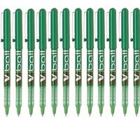 Pilot V-BALL - Penna a sfera con punta metallica, inchiostro liquido, tratto 0,7 mm, colore: Verde (confezione da 12)