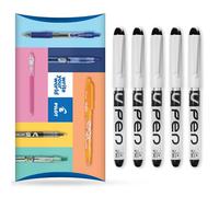 PILOT V PEN - Penna stilografica cancellabile usa e getta, punta da 0,6 mm, tratto medio, confezione da 5, inchiostro nero