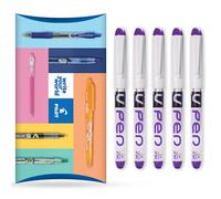Pilot V PEN - Penna stilografica usa e getta cancellabile, punta punta da 0,6 mm, linea media, confezione da 5 pezzi, inchiostro viola