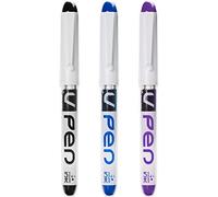 Pilot V PEN - Penna stilografica usa e getta cancellabile, punta punta punta da 0,6 mm, linea media, confezione da 3, inchiostro nero, blu e viola