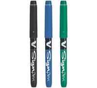 PILOT V Sign Pen - Pennarelli a punta fine, punta da 2,0 mm, spessore tratto 0,6 mm, confezione da 3 pezzi, nero, blu e verde