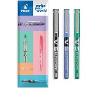 Pilot V5 Hi-Tecpoint - Penna a sfera con punta fine da 0,5 mm, spessore tratto 0,3 mm, confezione da 3 cuscini per insegnanti, set nero, blu e verde