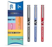Pilot V5 Hi-Tecpoint - Penna a sfera con punta fine da 0,5 mm, spessore tratto 0,3 mm, confezione da 3, set nero, blu e rosso