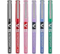 PILOT V5 Hi-Tecpoint - Penna a sfera con punta fine da 0,5 mm, spessore tratto 0,3 mm, confezione da 6, colori: nero, blu, rosso, verde, viola e rosa
