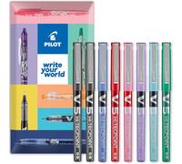Pilot V5 Hi-Tecpoint - Penna roller a punta fine da 0,5 mm, 2 x inchiostro nero, blu, azzurro, verde, viola, rosa e rosso, confezione regalo in cartone, confezione da 8