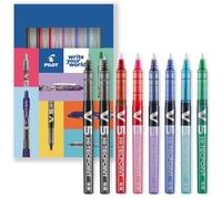 Pilot V5 Hi-Tecpoint - Penna roller a punta fine da 0,5 mm, 2 x inchiostro nero, blu, azzurro, verde, viola, rosa e rosso, confezione regalo in cartone, confezione da 8
