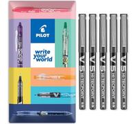PILOT V5 Hi-Tecpoint - Penna roller a punta fine da 0,5 mm, confezione da 5, inchiostro nero