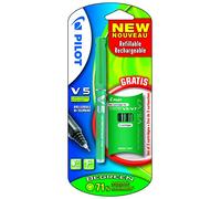 Pilot V5 Penna roller con punta ad ago, compreso 3 cartucce di ricambio, colore nero V5 Hi Tech verde