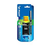 Pilot V5 sistema di cartucce inchiostro liquido Rollerball penna singolo punta, con 3 ricariche, colore: nero V5 Hi Tech Black