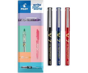 Pilot V7 - Penna a sfera, confezione da 3, colore: Nero/Blu/Rosso