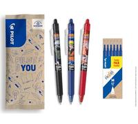 PILOT x NARUTO - Set da 2 penne FriXion + 1 set da 3 ricariche + 1 gomma - Penne cancellabili - Naruto Shipudden Limited Edition - Penne roller ricaricabili - Blu - Punta media