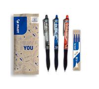 PILOT x ONE PIECE - Set di 3 Frixion Ball Plus, nero, blu, rosso + 1 set di 3 ricariche blu + 4 adesivi - Penne cancellabili - Edizione limitata One Piece - Plastica riciclata - Punta media