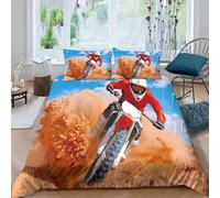 Pilota di motocrosss 3D Set Copripiumino Stampato, Set Di Biancheria Letto in Microfibra, Sfrecciando tra le dune di sabbia Set 3 Pieces Con Federe Per Adulti, Adolescenti, Bambino Double（200x200cm）