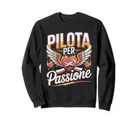Pilota per Passione Cuore Aereo Ali Fuoco Felpa