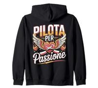 Pilota per Passione Cuore Aereo Ali Fuoco Felpa con Cappuccio