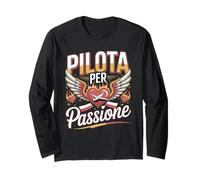 Pilota per Passione Cuore Aereo Ali Fuoco Maglia a Manica