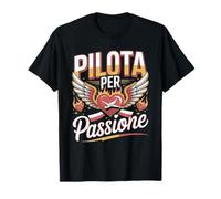 Pilota per Passione Cuore Aereo Ali Fuoco Maglietta