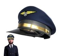 Pilotenmütze, Piloten Mütze für Erwachsene, Mütze Cosplay - 58 cm Polyester-Pilotencap, verstellbar, leicht, waschbar mit Krempe für Sonne, perfekt für Flugzeug-Theme, Airline-Partys & Treffen