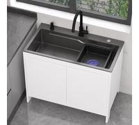 Pilozza da Esterno con Mobile 80cm - Lavello da Giardino in Acciaio Inox 1 Vasca Singola con Miscelatore, Mobiletto Lavatoio per Spazi Esterni, Garage e Campeggio