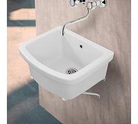 Pilozzo lavatoio ceramica 46x40, a parete bianco lucido, ideale per ambienti interni ed esterni (46 x 40 x 25 cm)