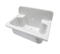 Pilozzo lavatoio da Parete in Resina Lavapanni, 55,6 x 37,3 cm Bianco con Alzatina, Completo di Kit sifone e Piletta