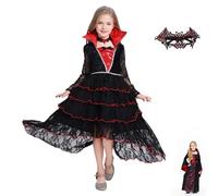 PILUZEAT Costume Vampiro Bambini Ragazza per Halloween Vestito Regina Gotico Dracula Reale Carnevale Cosplay Mascherata Festa di Compleanno 5-14 anni 110-150 CM
